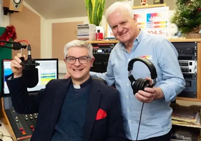 The Rev James Dudley-Smith with station manager, Steve Haigh. Picture: Len Copeland