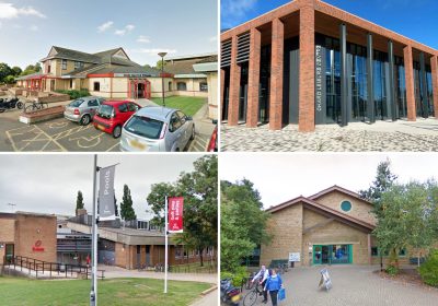 Improvements will be made at leisure centres in, clockwise from top left; Wells, Chard, Yeovil and Frome