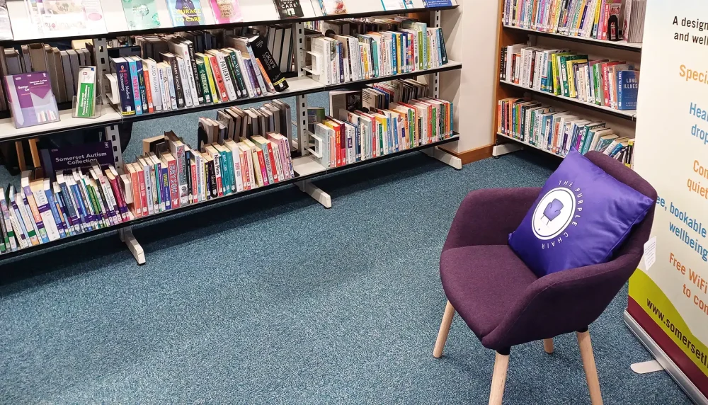 Purple chairs are being installed in libraries across Somerset. Picture: Somerset Council