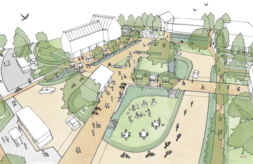 An illustration of how the community hub/local centre could look. Picture: Grass Roots Planning Ltd/Somerset Council