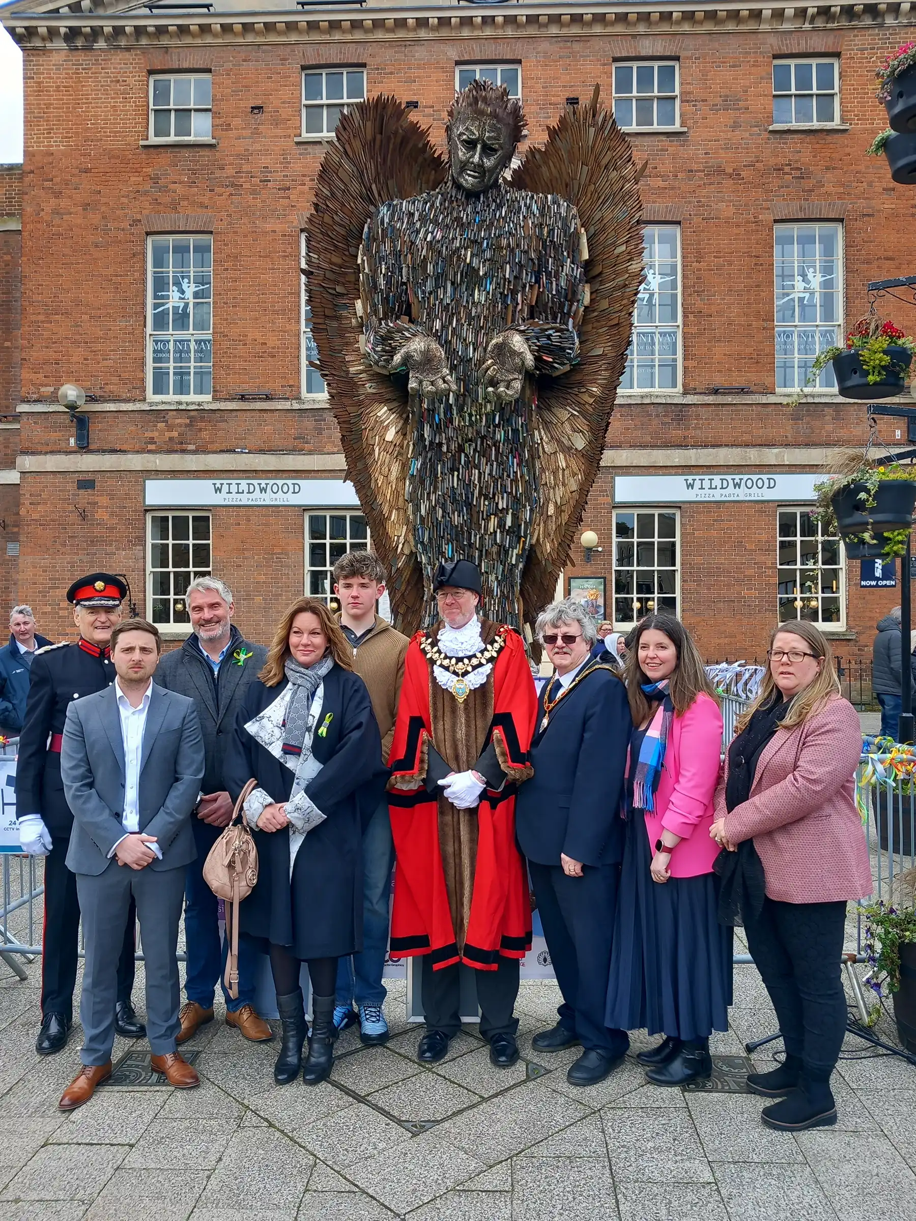 Dignitaries and guests at the unveiling of the Knife Angel in Taunton. Picture: Somerset Council