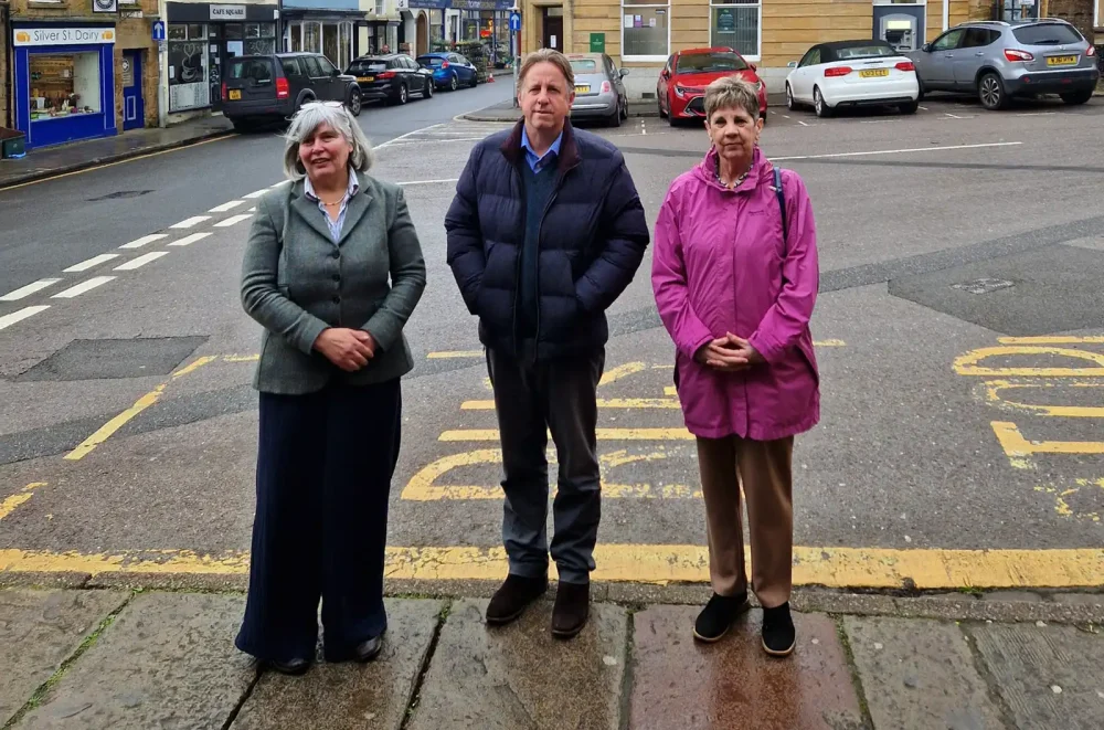 MP Marcus Fysh, centre, with Ilminster Town Councillors Sue Osbourne mayor, Leanne Taylor