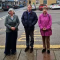 MP Marcus Fysh, centre, with Ilminster Town Councillors Sue Osbourne mayor, Leanne Taylor