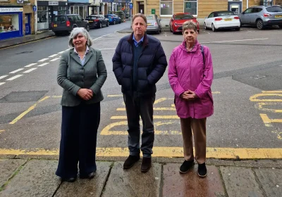 MP Marcus Fysh, centre, with Ilminster Town Councillors Sue Osbourne mayor, Leanne Taylor