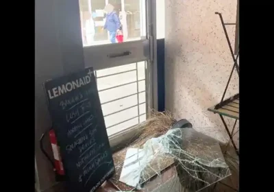 Damage to the door of the Block Cafe in Taunton. Picture: Avon & Somerset Police