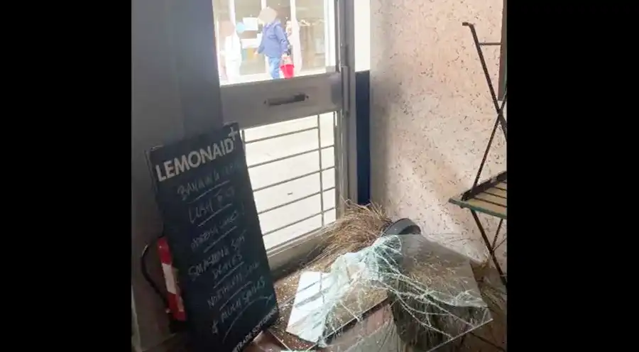 Damage to the door of the Block Cafe in Taunton. Picture: Avon & Somerset Police