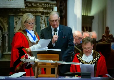 New mayor Vanessa Garside, deputy Martin Straus and right, outgoing mayor, Nick O'Donnell