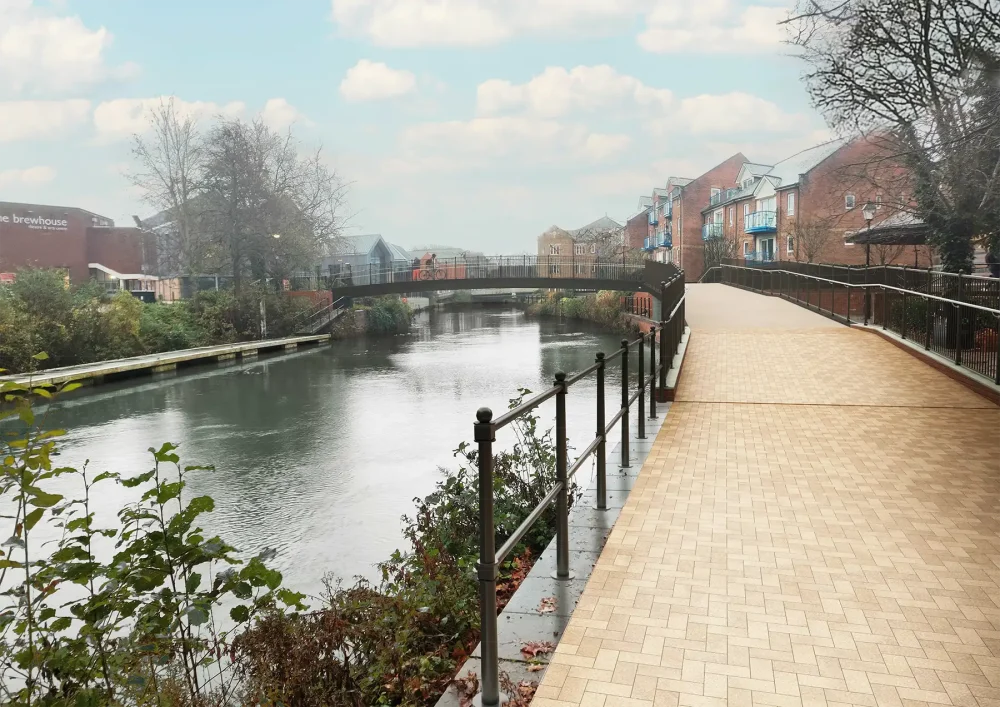 The new footbridge would be wider, with ramps adjusted. Picture: Stantec/Somerset Council
