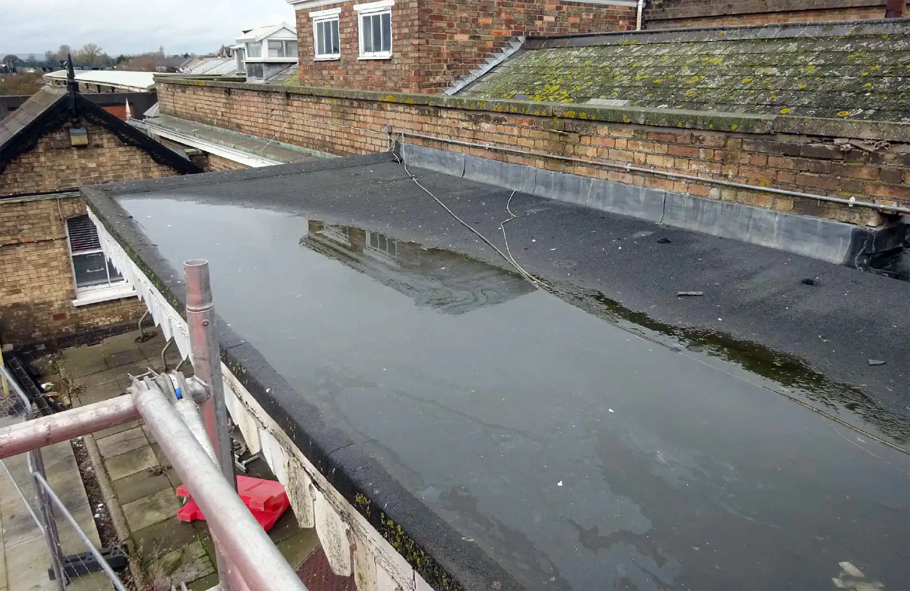 Water pooling on the roof of the canopy at Taunton Railway Station. Picture: Network Rail/Somerset Council