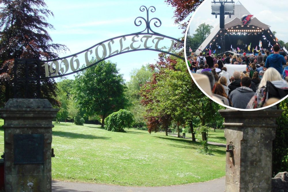 A big screen is set to show the Sunday of Glastonbury at Collett Park in Shepton Mallet