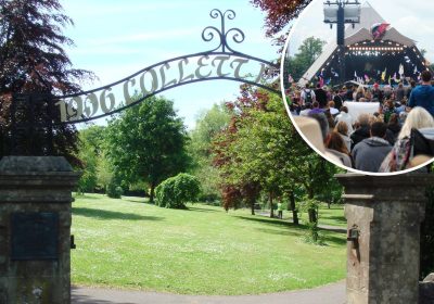 A big screen is set to show the Sunday of Glastonbury at Collett Park in Shepton Mallet