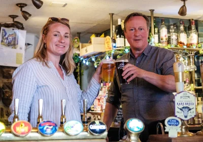 Conservative candidate for the Wells & Mendip Hills seat, Meg Powell-Chandler with Lord Cameron in Axbridge
