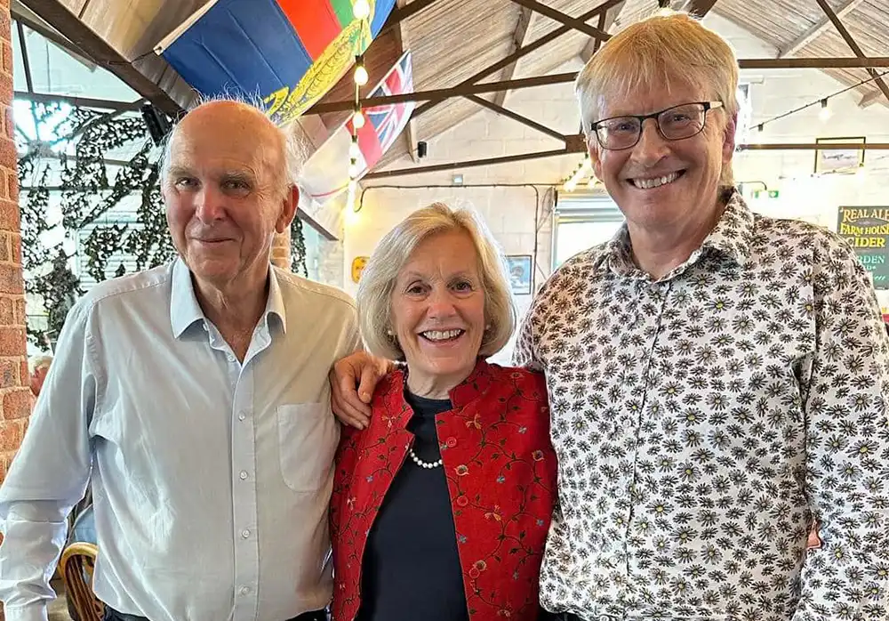 Sir Vince Cable, left, and Dr Phil Hammond, with Lib Dem candidate, Tessa Munt