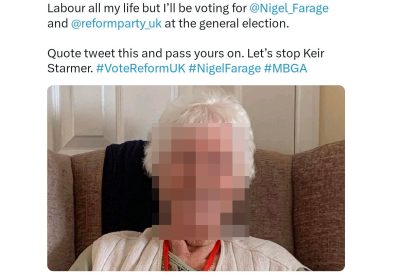 Tweets from a Reform UK-backing X account used photographs of people who have passed away, including Barbara Rymell. Picture: X