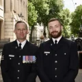Dog Unit Sergeant Nick Dalrymple and Response Officer PC Mitchell Raymond at 10 Downing Street Picture: Avon and Somerset Police