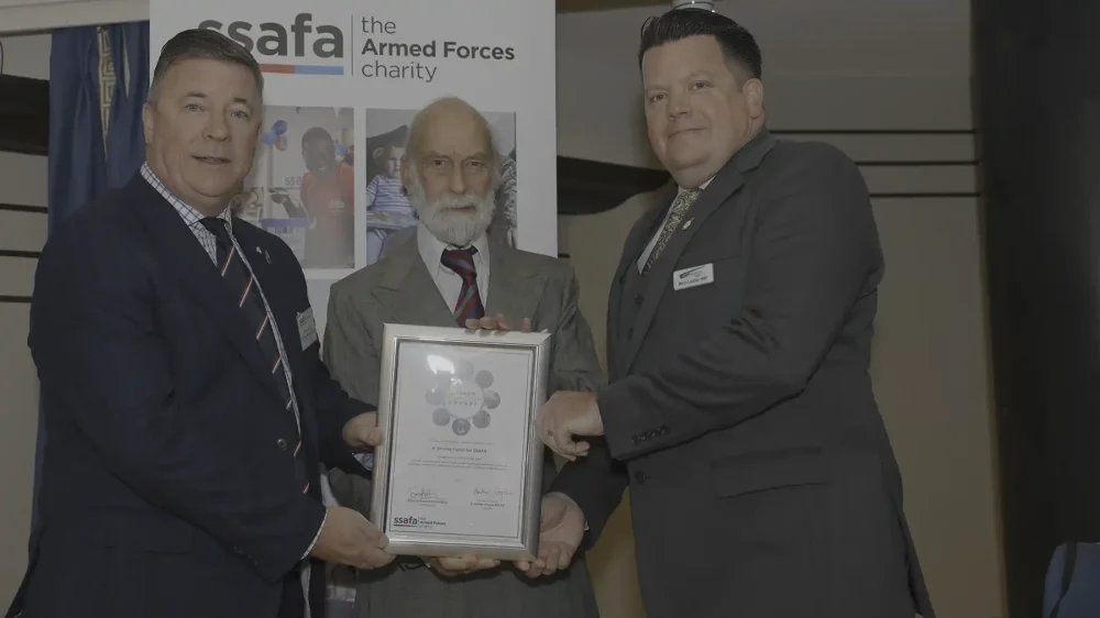 HRH Prince Michael of Kent, centre, with Steve Shaw, and Benn Laidler, right . Picture: SSAFA