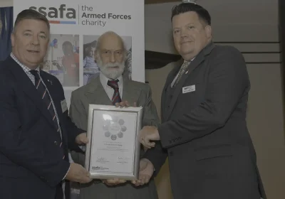 HRH Prince Michael of Kent, centre, with Steve Shaw, and Benn Laidler, right . Picture: SSAFA