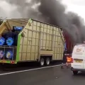 The lorry caught fire on the M5 this morning