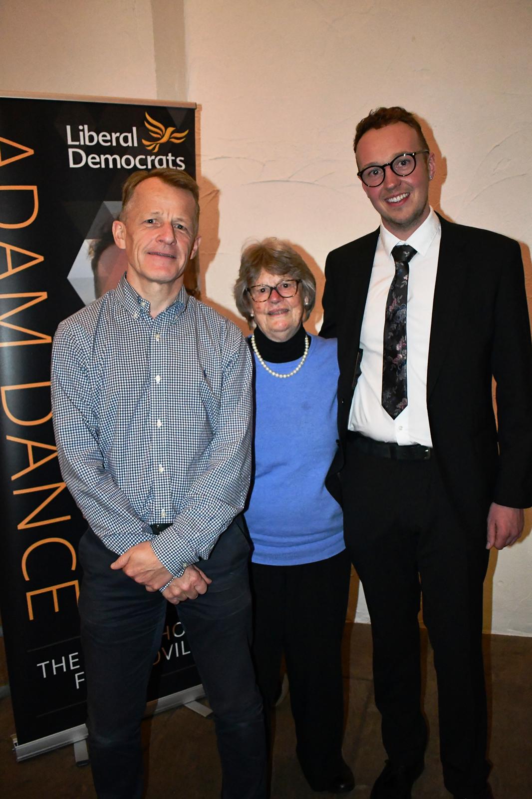 Lady Ashdown with David Laws and Adam Dance at the launch in October Picture: Yeovil Liberal Democrats