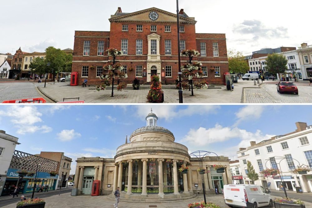 Market House in Taunton, top, and Cornhill in Bridgwater could be sold off by cash-strapped Somerset Council