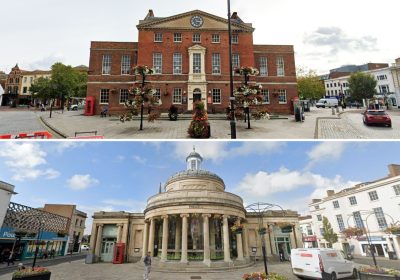 Market House in Taunton, top, and Cornhill in Bridgwater could be sold off by cash-strapped Somerset Council