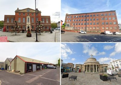 Sites for sale include (clockwise from top left): Market House in Taunton, Boden Mill in Chard, Cornhill in Bridgwater and Yeovil Small Business Centre