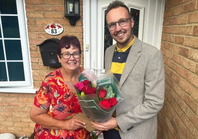 Yeovil MP Adam Dance presented Pat with a bunch of flowers