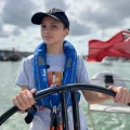 In control: Amelie at the wheel. Picture: Ellen MacArthur Cancer Trust