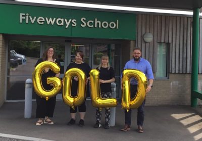 Fiveways staff and Headteacher celebrating MOVE award Picture: Somerset Council