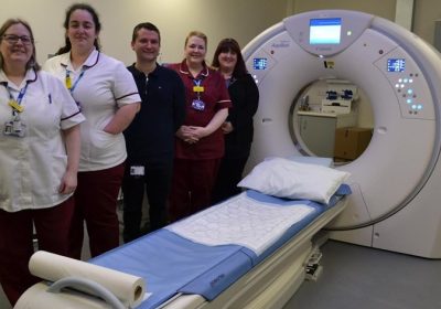 Ella Wootten and Dina Rocha – senior radiographers, Tiago Moura – interim CT lead radiographer at Yeovil Hospital, Jo Walton – healthcare assistant, Katie Howells – interim site lead for radiology at Yeovil Hospital Picture: Yeovil Hospital