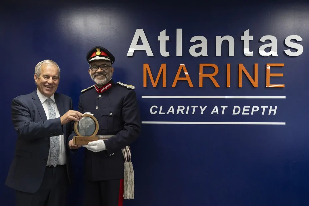 Charlie Foll, MD and founder of Atlantas Marine, with Lord-Lieutenant of Somerset, Mohammed Saddiq. Picture: Aisling Magill