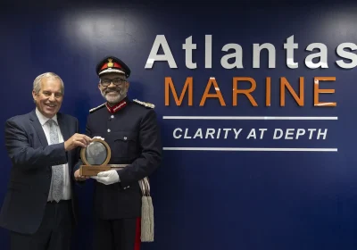 Charlie Foll, MD and founder of Atlantas Marine, with Lord-Lieutenant of Somerset, Mohammed Saddiq. Picture: Aisling Magill