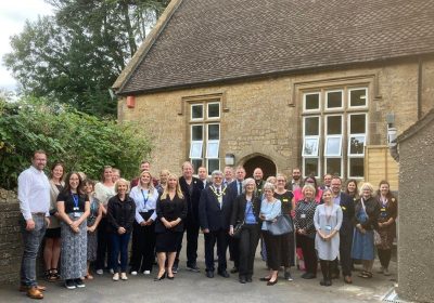 Chair of Somerset Council, cllr Mike Best, and lead executive member for children, families and education, cllr Heather Shearer, with partners and guests at the opening of Misterton therapeutic education provision Picture: Somerset Council