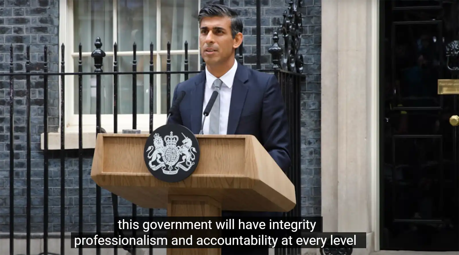 Rishi Sunak promising 'integrity, professionalism and accountability at every level' as he became PM. Picture: Number 10