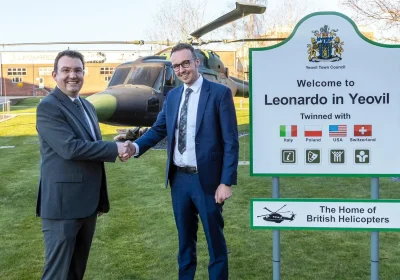 Adam Dance, right, with Leonardo UK chief, Adam Clarke, in Yeovil