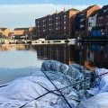 The deflated Fallen Moon in Bridgwater Docks after it was damaged by Storm Ashley. Picture: Bridgwater Town Council