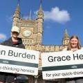 Jayden Burden, Grace Hewer and Ruby Parker stepped up to help a person in distress this summer. Picture: Great Western Railway