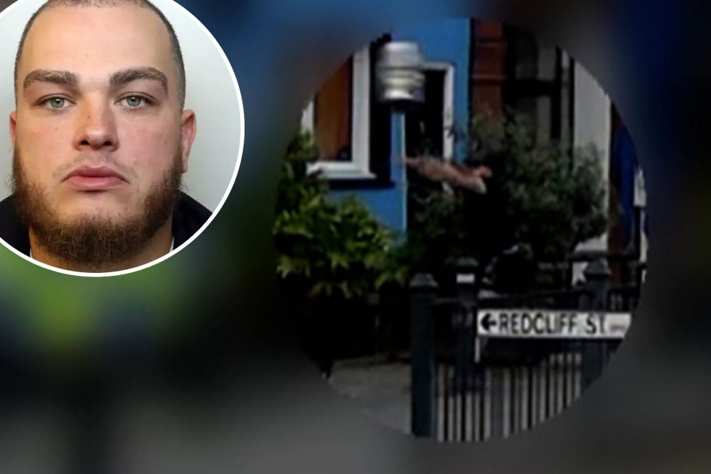 Jack Nichols, 33, of Wells, was caught on camera throwing items including a beer keg. Pictures: Avon & Somerset Police