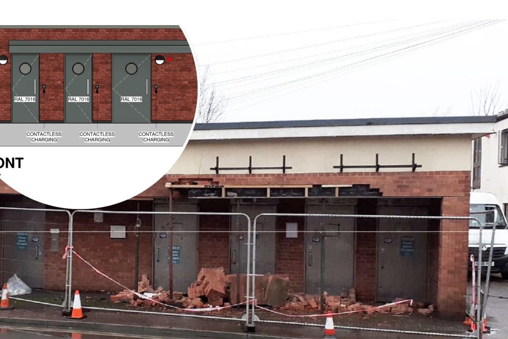 The toilet block was demolished after being damaged in a crash in 2022. Pictures: Ravenslade/Somerset Council