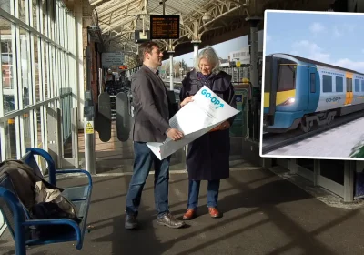 Alex Lawrie and Kate Whittle at Taunton station. Picture: Go-op