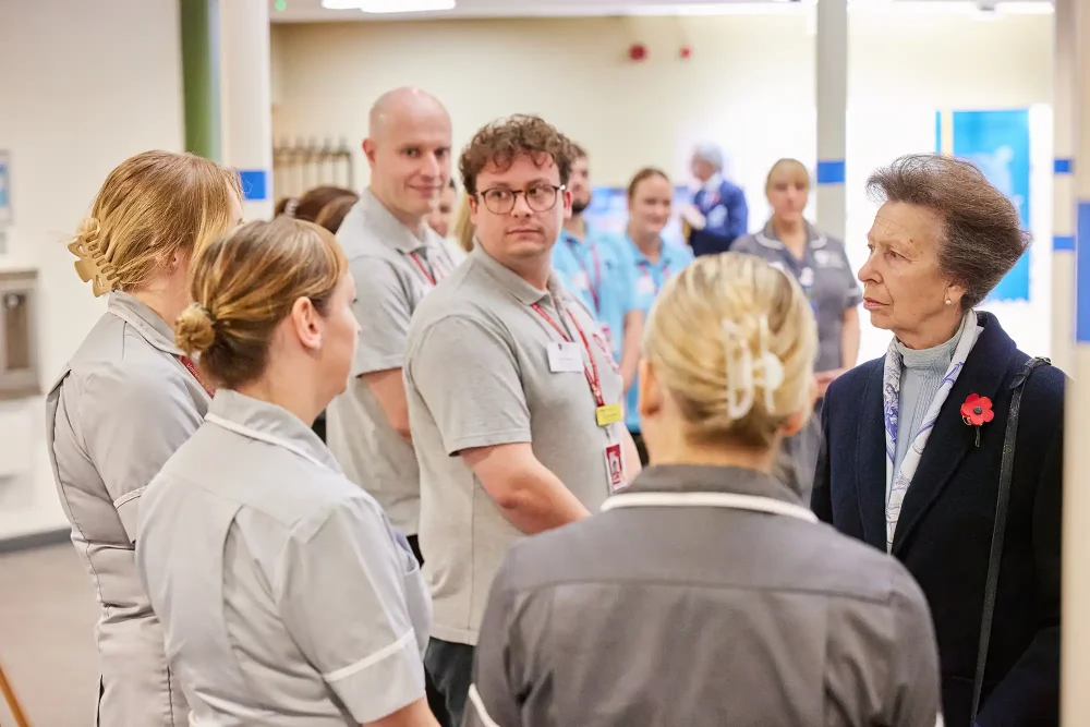 The Princess Royal with student nurses and educators at Bridgwater & Taunton College