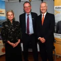 MPs Rachel Gilmour (Tiverton and Minehead), left, and Gideon Amos (Taunton & Wellington), right, with Lord Teverson