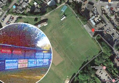 The new stand could house 100 supporters at Wellington AFC. Pictures: Google/Sports Ground Development