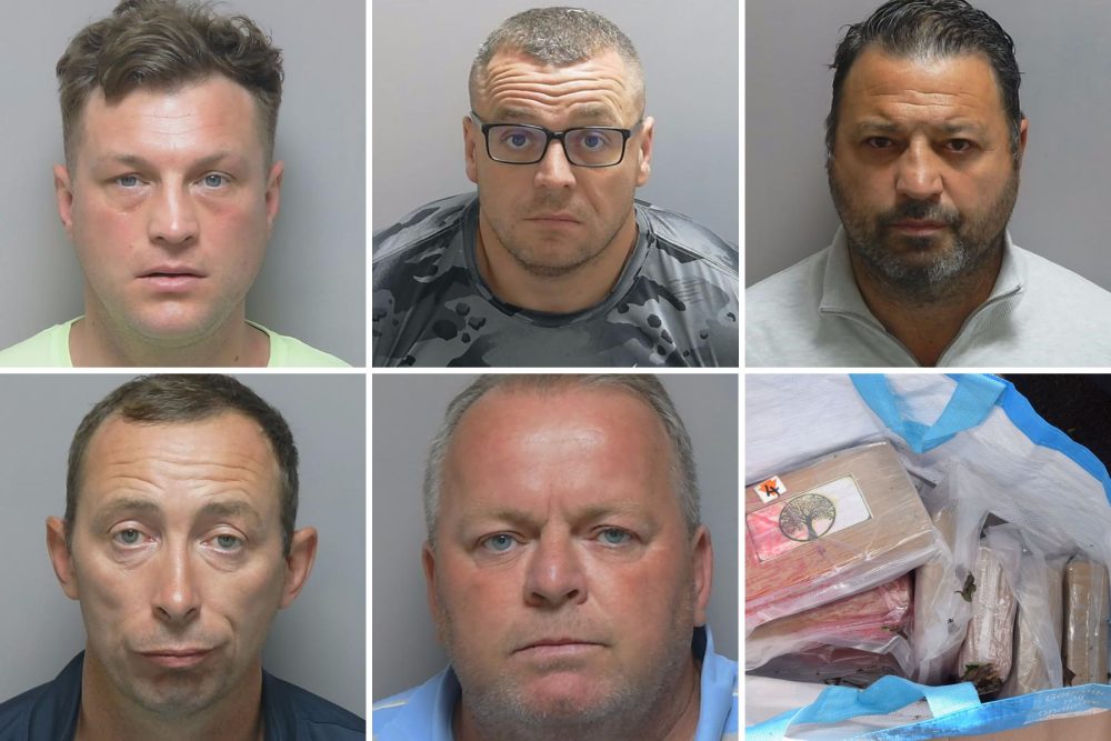 Gang members jailed included, clockwise from top left; Ricky Lane, Peter Morrison, David Brennan, Anthony Kelleher and Ryan Lafferty, along with some of the cocaine seized by police. Pictures: SOCU/Hampshire Police