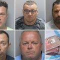 Gang members jailed included, clockwise from top left; Ricky Lane, Peter Morrison, David Brennan, Anthony Kelleher and Ryan Lafferty, along with some of the cocaine seized by police. Pictures: SOCU/Hampshire Police