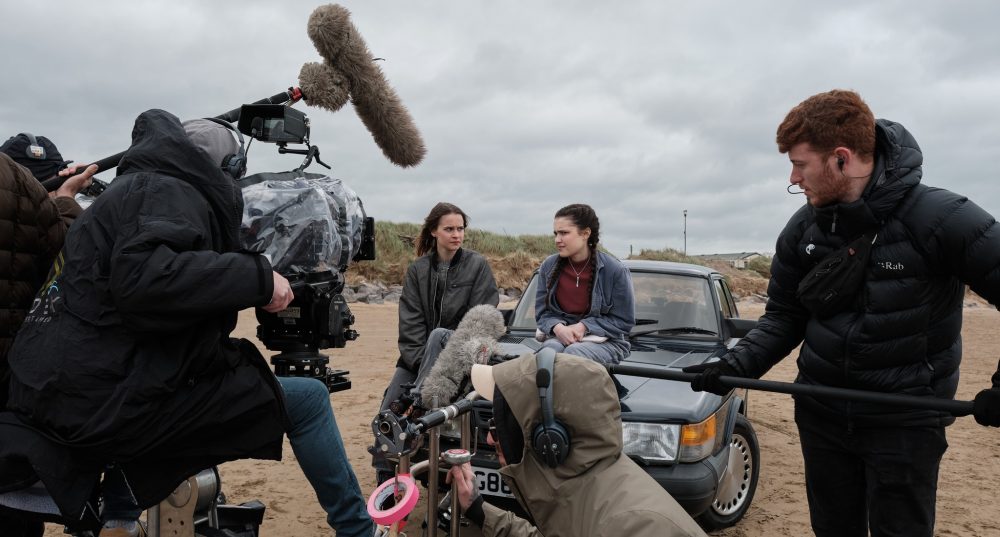 Actors Clara Rugaard and Chloe Sweetlove during filming on a chilly day in April last year Picture: Somerset Council
