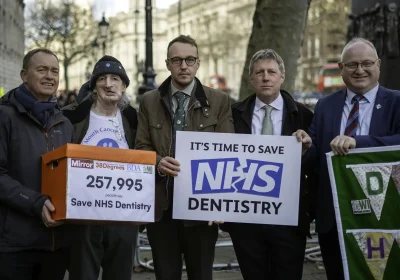 From left: Tim Farron MP, Tony Page, Adam Dance MP, James MacCleary MP and Ian Roome MP, at Downing Street. Picture: Livvi Grant