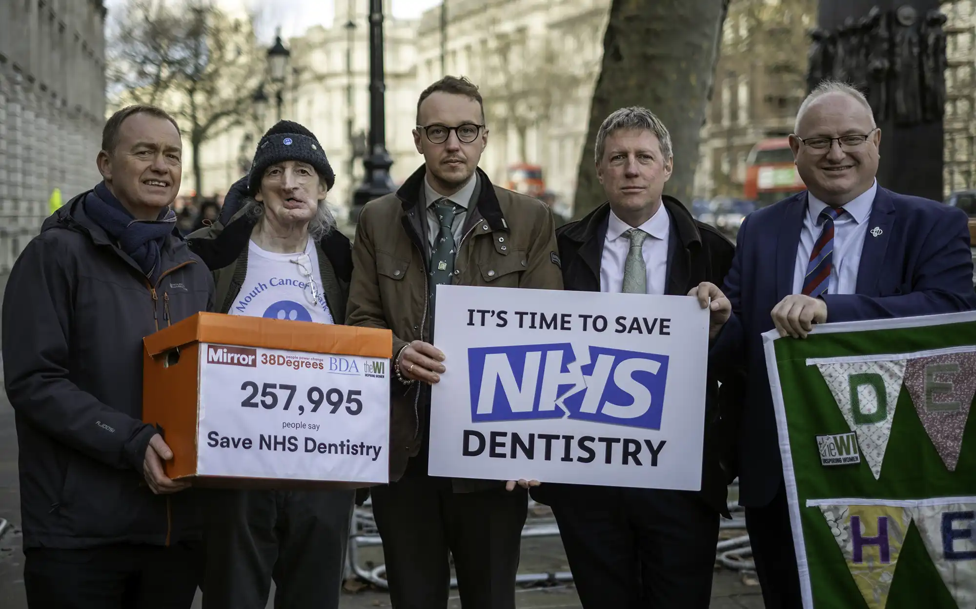 From left: Tim Farron MP, Tony Page, Adam Dance MP, James MacCleary MP and Ian Roome MP, at Downing Street. Picture: Livvi Grant