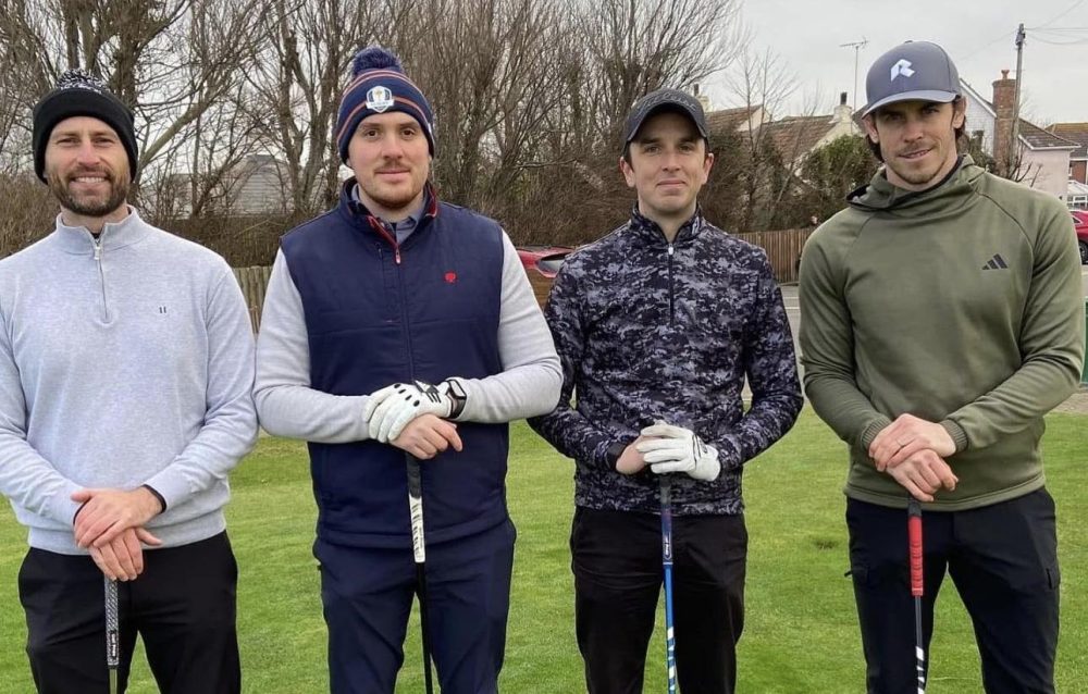 Gareth Bale, right, with friends at the Somerset course. Picture: Burnham and Berrow Golf Club