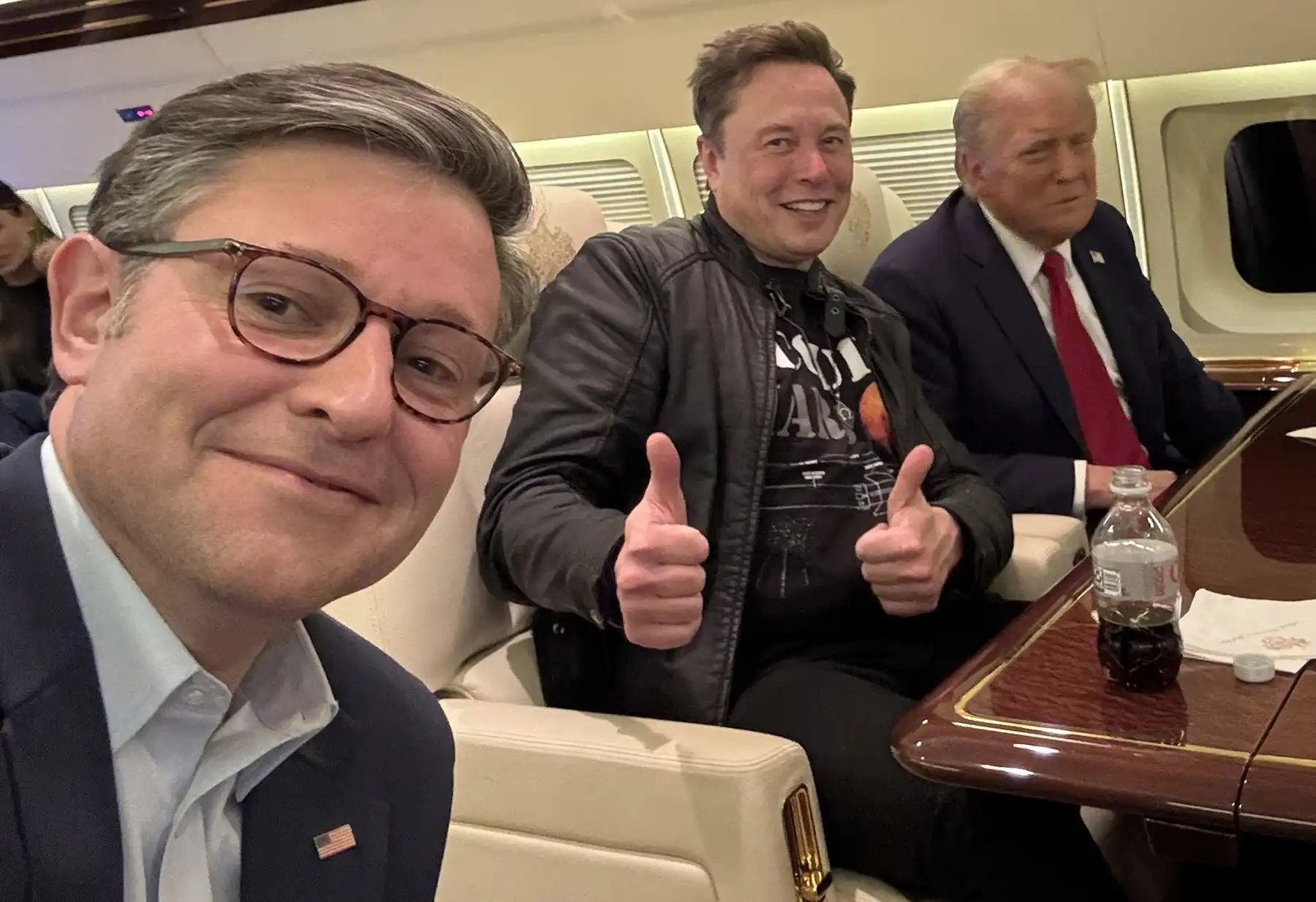 Mike Johnson, speaker of the United States House of Representatives, with Elon Musk and Donald Trump. Picture: Office of Speaker Mike Johnson